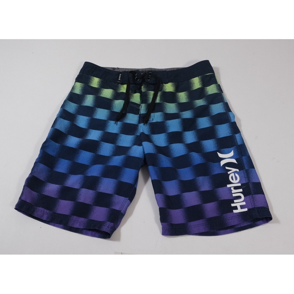 Hurley Board Shorts Boys 12 Multicolor Gradient Checkerboard Swim Trunks Logo